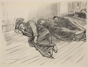 甲板で眠る負傷兵（「西部戦線」（カントリー・ライフ社刊）の挿絵）。 作： デビッド・ミュアヘッド・ボーン