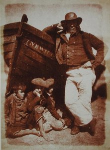 A Newhaven Fisherman and Boys, c.1843-47 (カロタイプのネガから塩紙プリント) 作： David Octavius and Adamson Robert Hill