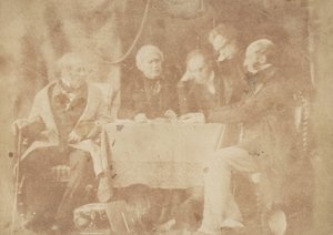 デイビッド ブリュースター卿、アール モンティース、ウェルシュ博士、その他 2 人、1843 年から 47 年。 作成者: David Octavius Hill、Robert Adamson、Hill & Adamson。 作： Hill and Adamson