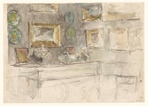 壁に絵が飾られた部屋の隅 作： David Oyens