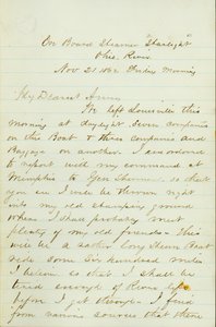 1862年11月21日、オハイオ川のSteamer Starlight号のD. P. GrierからAnna McKinneyへの手紙 作： David Perkins Grier