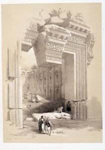 レバノンのバールベック門、1839年5月7日に描かれた「The Holy Land」、ロンドン1849年版に掲載。