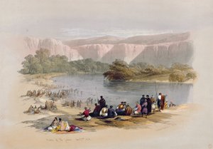 1839年4月2日、ヨルダンの銀行、ルイ・ハゲ（1806-85）パブによって刻まれた「聖地」のボリュームIIからのプレート48。 1843 作： David Roberts
