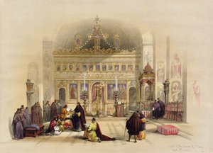 1839年4月5日、聖サバの修道院のチャペル、ボリュームIIから「ロンドンで公開された「聖地」; Louis Haghe（1806-85）1842 Land、 &39;1842（色付きの石版）による彫刻 作： David Roberts
