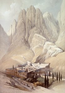 1839年2月19日、ホレブ山がある聖カタリナ修道院、「聖地」のボリュームIIIのプレート118、ルイ・ハゲ（1806-85）pub.1849によって彫刻 作： David Roberts