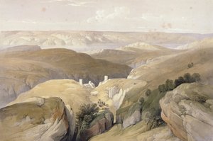 1839年4月の聖サバ修道院、「聖地」のボリュームIIから。 1842年にロンドンで発行されたLouis Haghe（1806-85）によって刻まれた