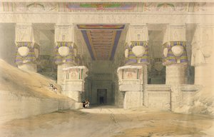 ロンドン、1838年に公開されたルイ・ハゲ（1806-85）によって彫刻された「エジプトとヌビア」からのデンダラのハトホル神殿のファサード 作： David Roberts