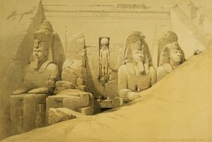 ルイハゲ（1806-85）のパブによって彫刻された、「エジプトとヌビア」のボリュームIIのアブーシンベルの大寺院の正面標高、プレート44。 1849