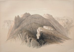 ジェビル・ホー。 1839年にペトラを取り囲む断崖からのホル山。