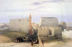 ルクソール神殿の大入口」：デビッド・ロバーツ（1796-1864）スコットランド人画家の水彩画によるリトグラフ。古代エジプト 考古学 建築