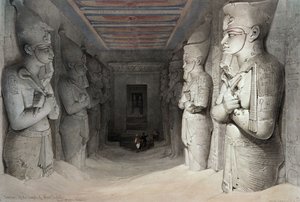 1849年にルイ・ハゲによるリトグラフ「エジプトとヌビア」からのアブーシンベル神殿の内部