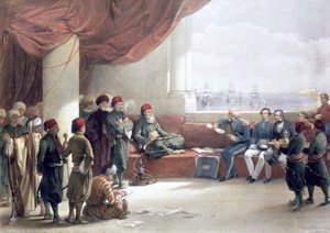 1839 年 5 月 12 日、19 世紀、エジプト、アレクサンドリアの宮殿でのエジプト総督とのインタビュー 作： David Roberts