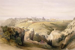 1839年4月8日、オリーブ山からのエルサレム、ルイ・ハゲ（1806-85）パブによって彫刻された「聖地」のボリュームIのプレート6。 1842