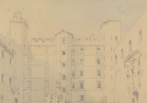 リンリスゴー宮殿の中庭、ウェスト・ロージアン 作： David Roberts