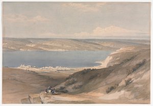 1839年、バザンに向かっているジェネザレスのガリラヤ湖。 作： David Roberts