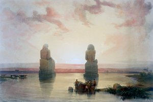 19世紀の浸水時のテーベにあるメムノンの巨像 作： David Roberts