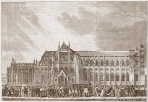 アンブーリンからウェストミンスター寺院への戴冠式行列、ジェームスエイトケンワイリー（1808-1890）による「プロテスタンティズムの歴史」からの挿絵。 1878 作： David Roberts