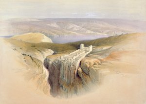 1839年4月4日、モアブの方を向いている死海、「聖地」のボリュームIIのプレート50。 1843 作： David Roberts