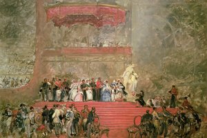 1851年の大展覧会のためのクリスタルパレスのオープニング 作： David Roberts
