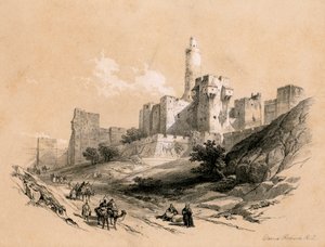 ダビデの塔、エルサレム、イスラエル、1855年。 作： David Roberts