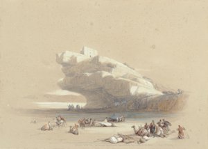 古代の監視塔を見上げるペトラへのアプローチ 作： デビッド・ロバーツ