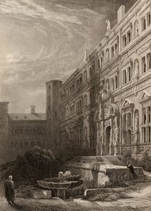 H.ウィンクルスによって彫刻されたハイデルベルクの大法廷、「ラインの巡礼者」からのイラスト1840年発行 作： David Roberts