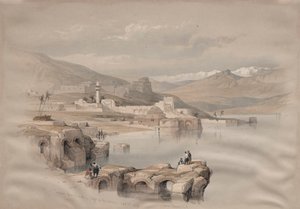 ティベリヤ、城壁から、遠くにサフェット、1839年 作： David Roberts