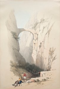 ペトラにつながる渓谷を渡る凱旋門 作： David Roberts