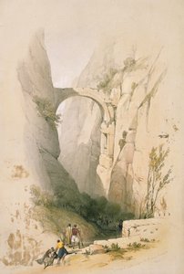 ペトラに至る渓谷を横切る凱旋門、ルイハゲ（1806-85）のパブによって刻まれた「聖地」のボリュームIIIのプレート95。 1849 作： David Roberts