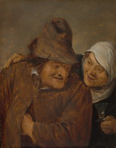 グラスワインを持った二人の農夫 c. 1645年。 作： David Teniers II