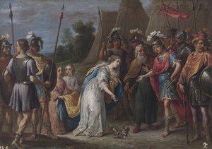 ブイヨンのゴッドフリーの前のアルミダ、16281630 作： David Teniers the Younger