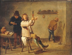 フランス語  La Chanson à boire 酒場で酒を飲む農民たち 作： David Teniers the Younger