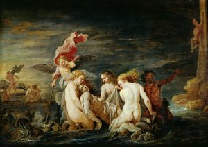 ヒーローとレアンダー：ネレイドが発見したレアンダー、ドメニコフェティの絵画のコピー、1650〜56年 作： David Teniers the Younger