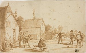 居酒屋の外でブールをする男たち 作： David Teniers the Younger