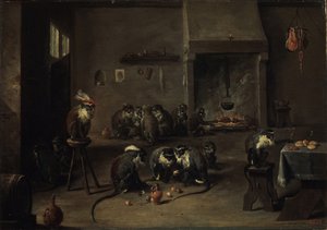 キッチンのサル、1640年代 作： David Teniers the Younger