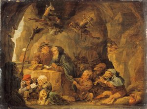聖アントニウスの誘惑、c。 1650年。 作： David Teniers the Younger