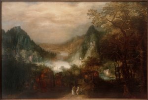 優雅な人物のいる山川の風景 作： David Vinckeboons
