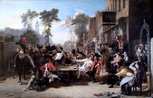ウォータールー派遣を読むチェルシーの年金受給者 (キャンバスに油彩) 作： David Wilkie