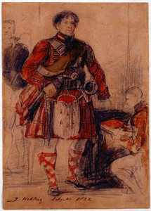 ホリールード宮殿のハイランドドレス姿のジョージIV、1822年（紙にチョークとトイレ） 作： David Wilkie