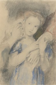 最初のイヤリングの研究（WC、グラファイト、紙にチョーク） 作： David Wilkie