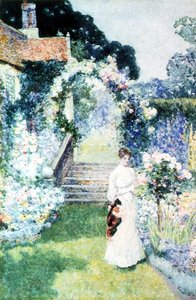 チェシャーガーデンでのバラの手入れ（水彩画