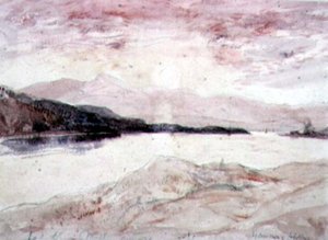 アリーン湖、アーガイルシャー：マル島と北からの眺め（紙にトイレ） 作： David Young Cameron