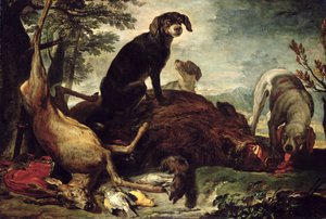 殺されたイノシシと鹿の犬、 作： David de Coninck