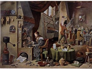 17世紀の錬金術師の実験室-若き日のダヴィッド・テニエの絵によると 作： David the Younger (after) Teniers