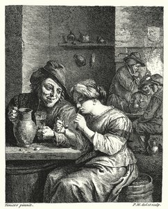 喫煙する女」（彫刻 作： David the Younger (after) Teniers