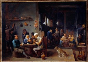 宿屋でのカードゲーム ダヴィッド・テニアス2世・ル・ジューン（1610-1690）による絵画の炎 1645年 日0,62x0,87 m Grenoble, musee des Beaux Arts 作： David Teniers the Younger