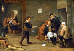 煙突の前で暖を取る男たちの姿。ダヴィッド・テニアス・ディット・ル・ジューン（1610-1690）の絵 ミラノ、カステッロ美術館 作： David Teniers the Younger