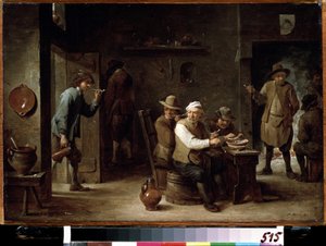 居酒屋で。 David Tenier the Younger (1610-1690) の絵画。 木に油彩、36.2 x 52.6 cm、1640 年頃。フラマン派、バロック美術。 プーシキン美術館、モスクワ。
