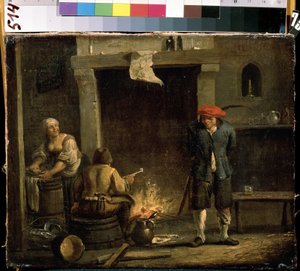 囲炉裏の前（オーブンで）。 David Teniers the Young（1610-1690）による絵画。 木に油彩、32 x 53 cm