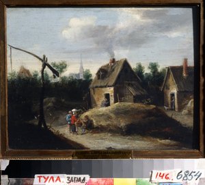 国の風景。 David Teniers the Young（1610-1690）による絵画。 木に油彩、29.5 x 34.5 cm。 フランダースの芸術、バロック様式。 州立美術館、トゥーラ (またはトラン)、ロシア。 作： David Teniers the Younger